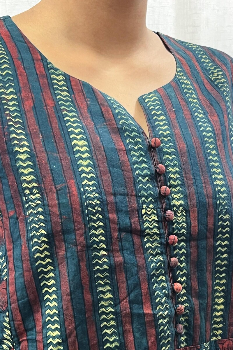 Green Hand Block-Printed Kaftan