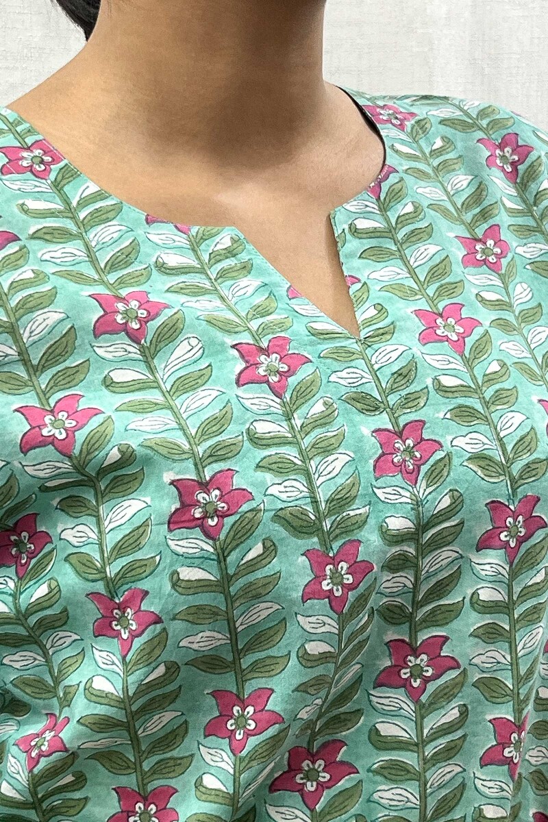 Green Hand Block-Printed Loungewear Set
