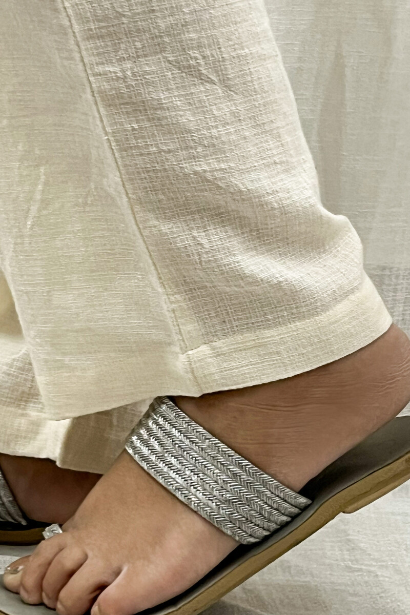 Cream Handcrafted Handloom Cotton Pants