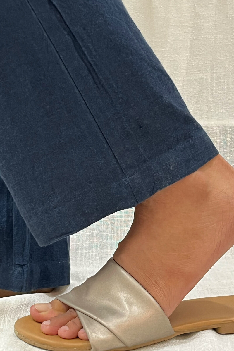 Navy Blue Handcrafted Handloom Cotton Pants