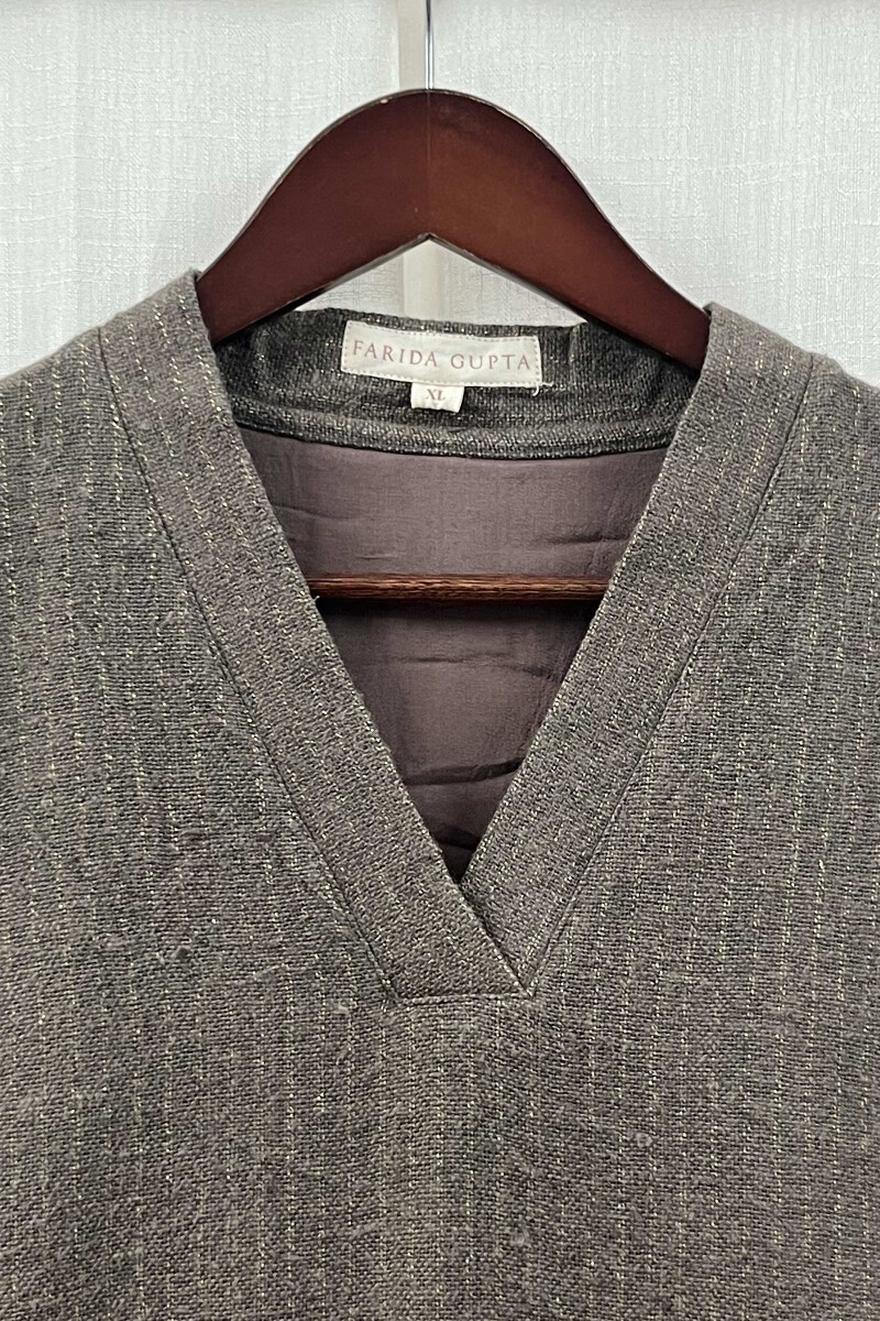 Grey Handcrafted Straight Faux Wool Kurta
