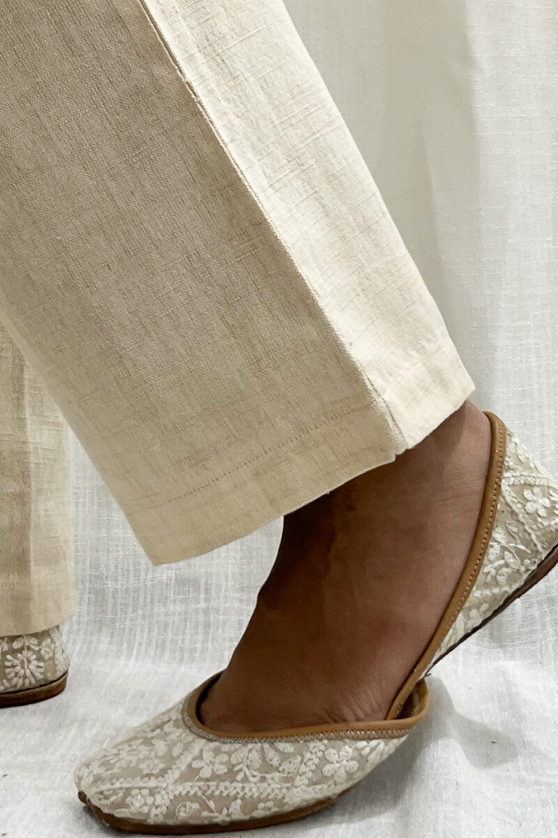 Cream Handcrafted Handloom Cotton Pants