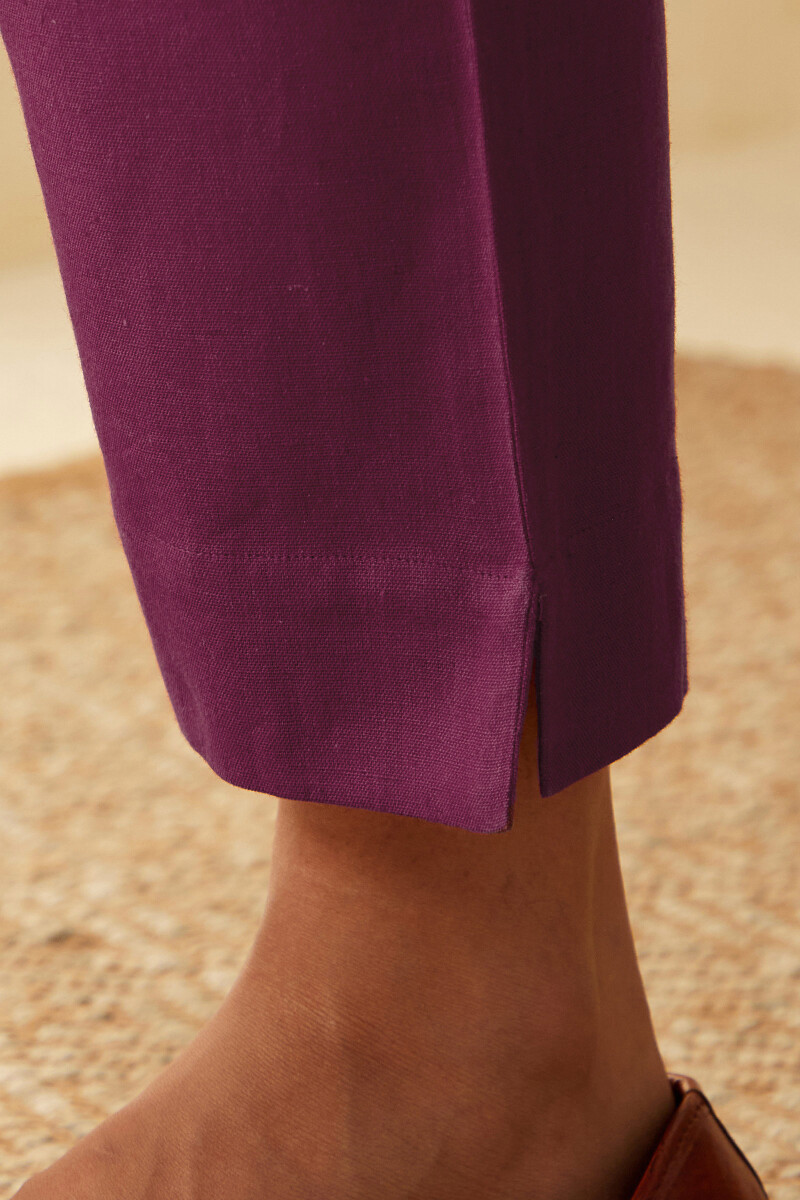 Magenta Pink Handcrafted Cotton Flax Narrow Pants