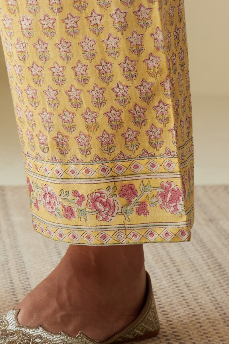 Yellow Hand Block-Printed Cotton Slub Culottes