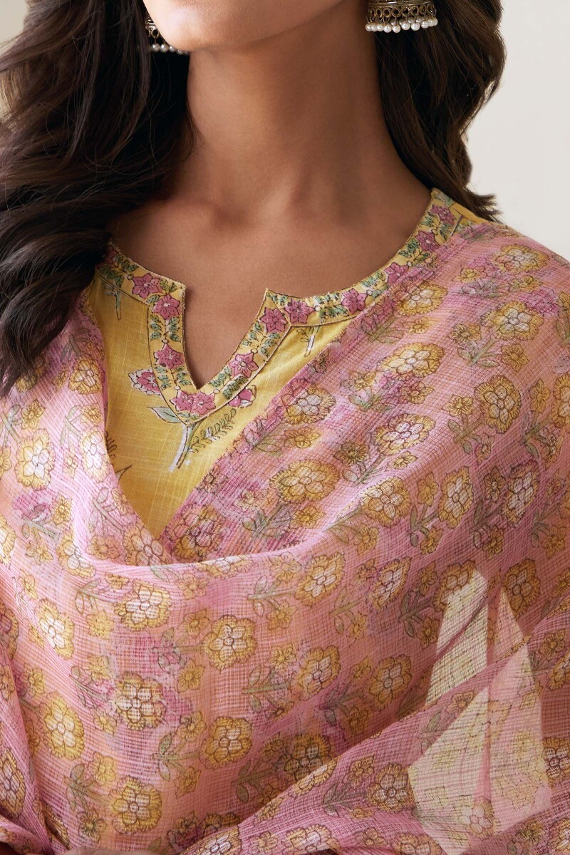 Pink Hand Block-Printed Kota Dupatta