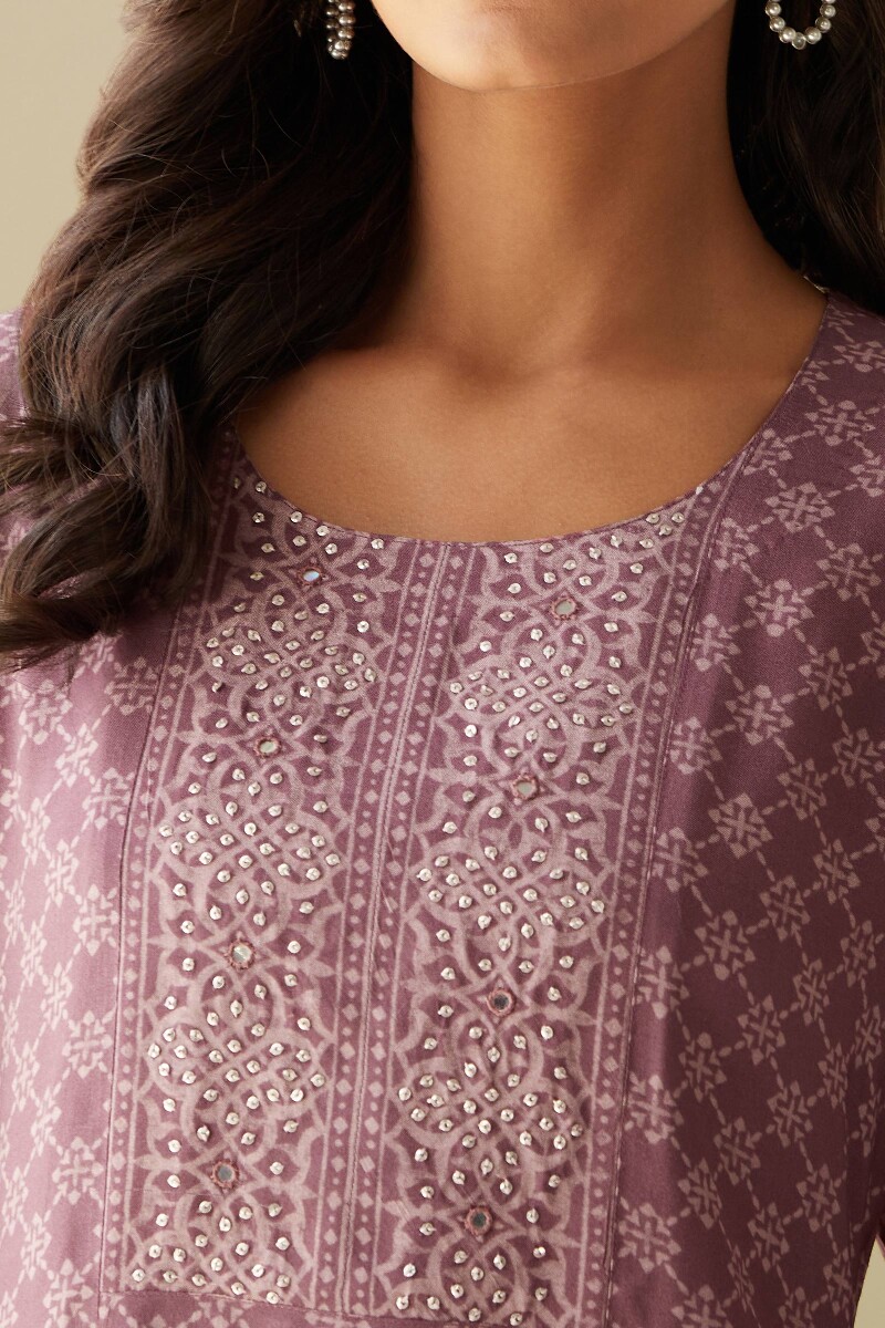 Purple Printed Straight Viscose Kurta