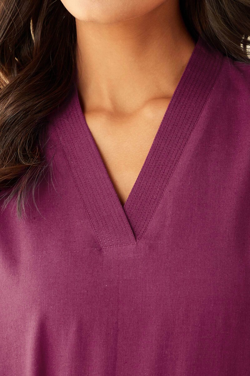 Magenta Pink Handcrafted Straight Cotton Flax Kurta