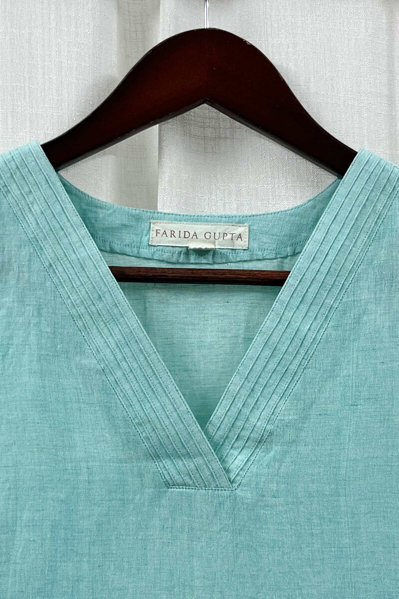 Light Teal Handcrafted Straight Cotton Linen Kurta