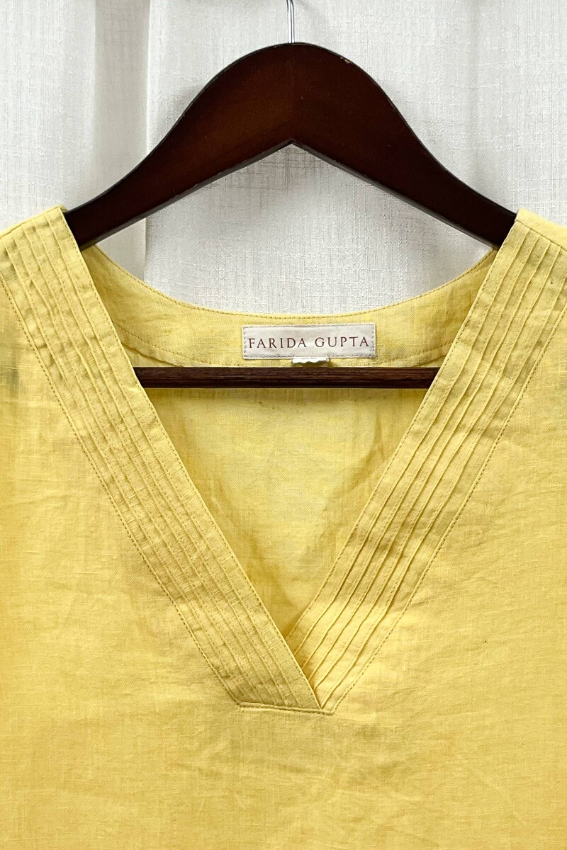 Yellow Handcrafted Straight Cotton Linen Kurta
