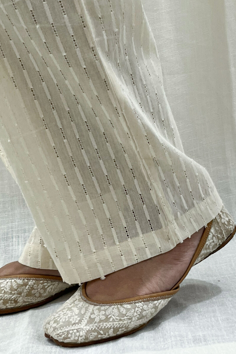 Cream Handcrafted Handloom Cotton Pants