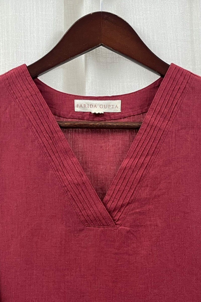 Maroon Handcrafted Straight Cotton Linen Kurta