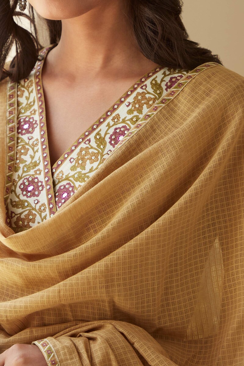 Mustard Handcrafted Kota Dupatta