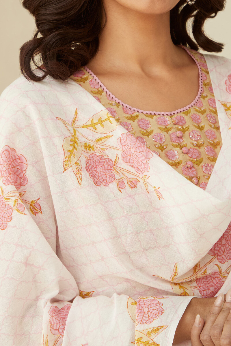 White Hand Block-Printed Cotton Mul Dupatta