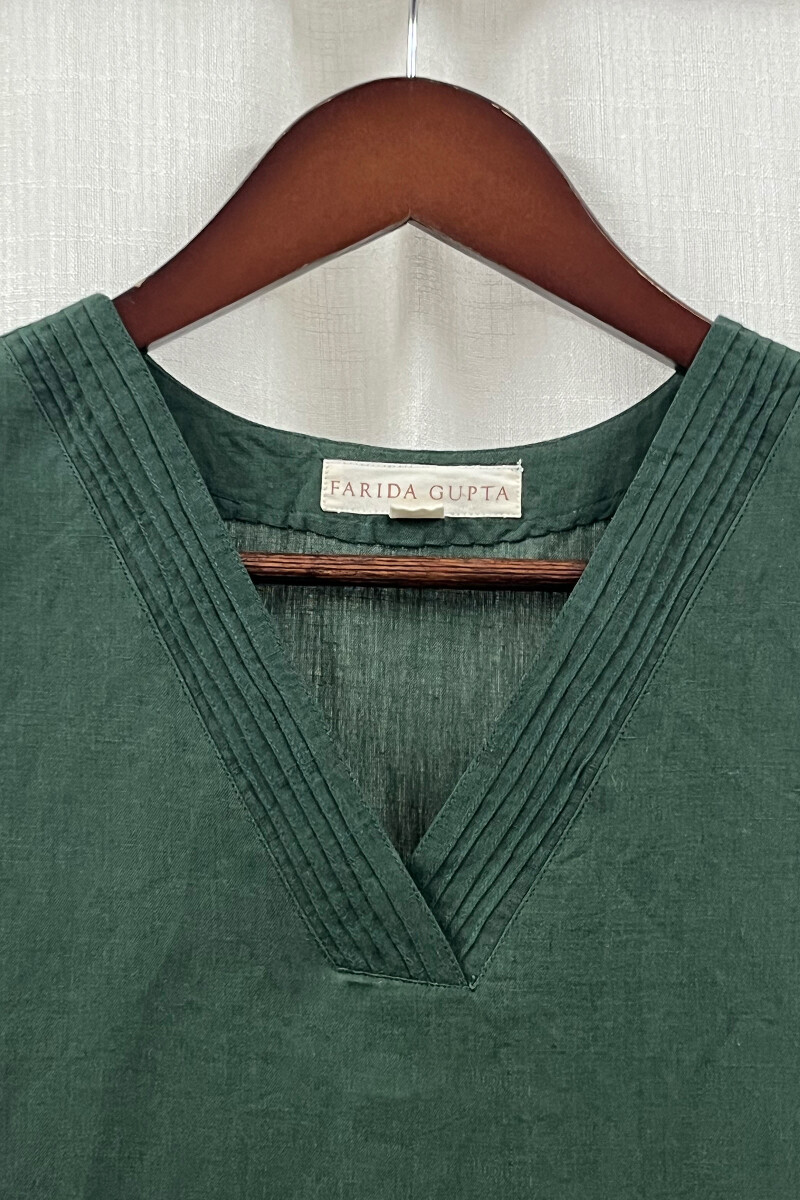 Dark Green Handcrafted Straight Cotton Linen Kurta