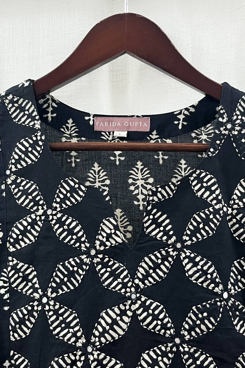 Black Hand Block-Printed Straight Cotton Kurta