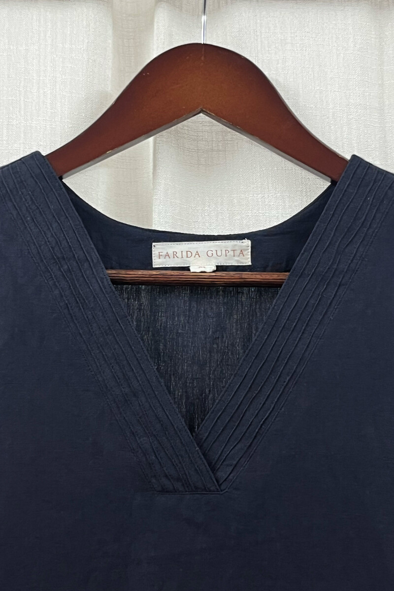 Navy Blue Handcrafted Straight Cotton Linen Kurta