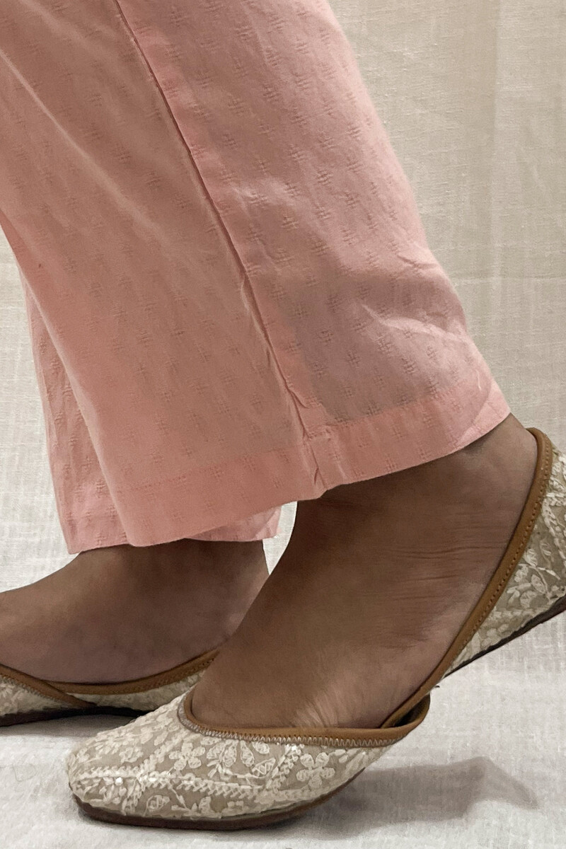 Peach Handcrafted Cotton Dobby Narrow Pants