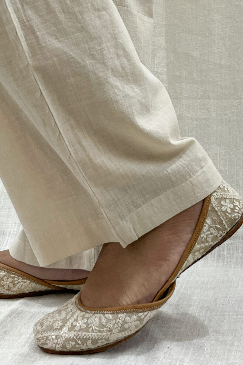 Cream Handcrafted Handloom Cotton Pants