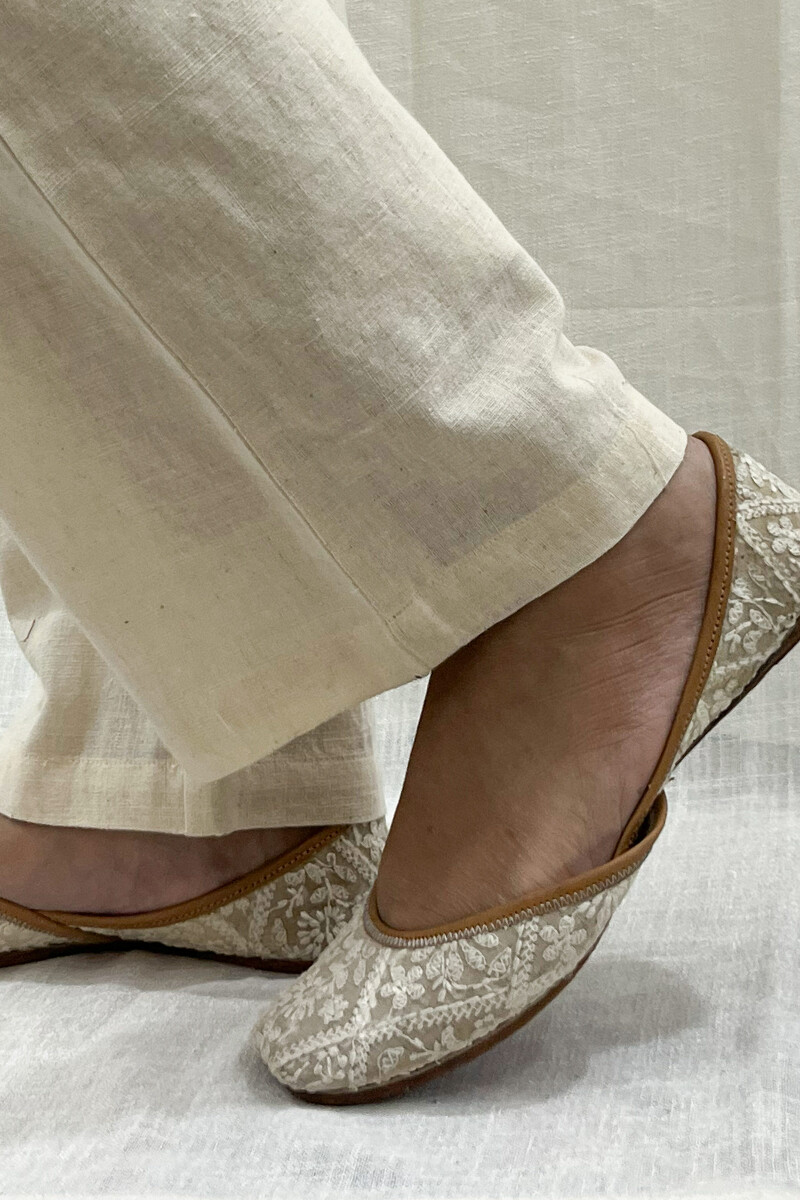 Cream Handcrafted Handloom Cotton Pants