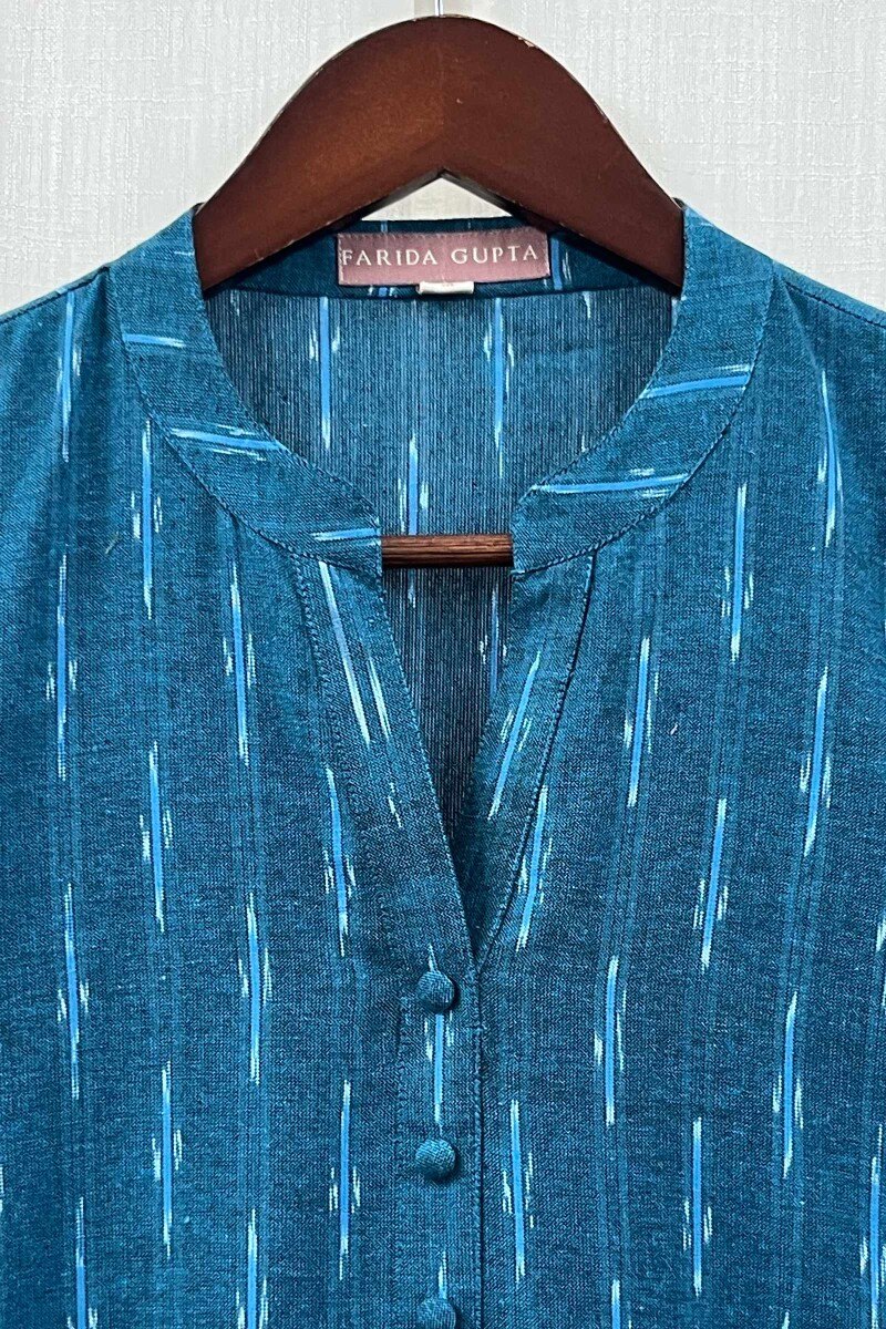 Blue Handcrafted Straight Handloom Cotton Kurta