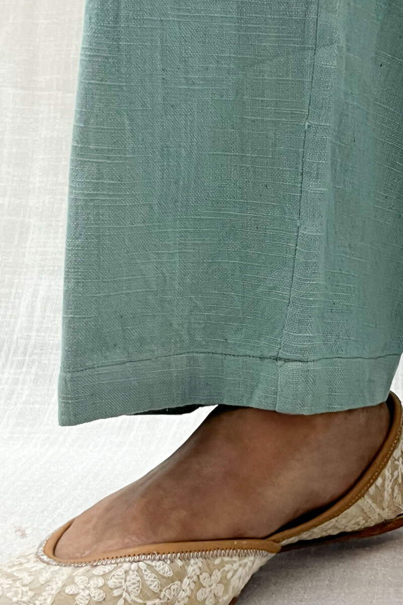 Teal Handcrafted Handloom Cotton Pants