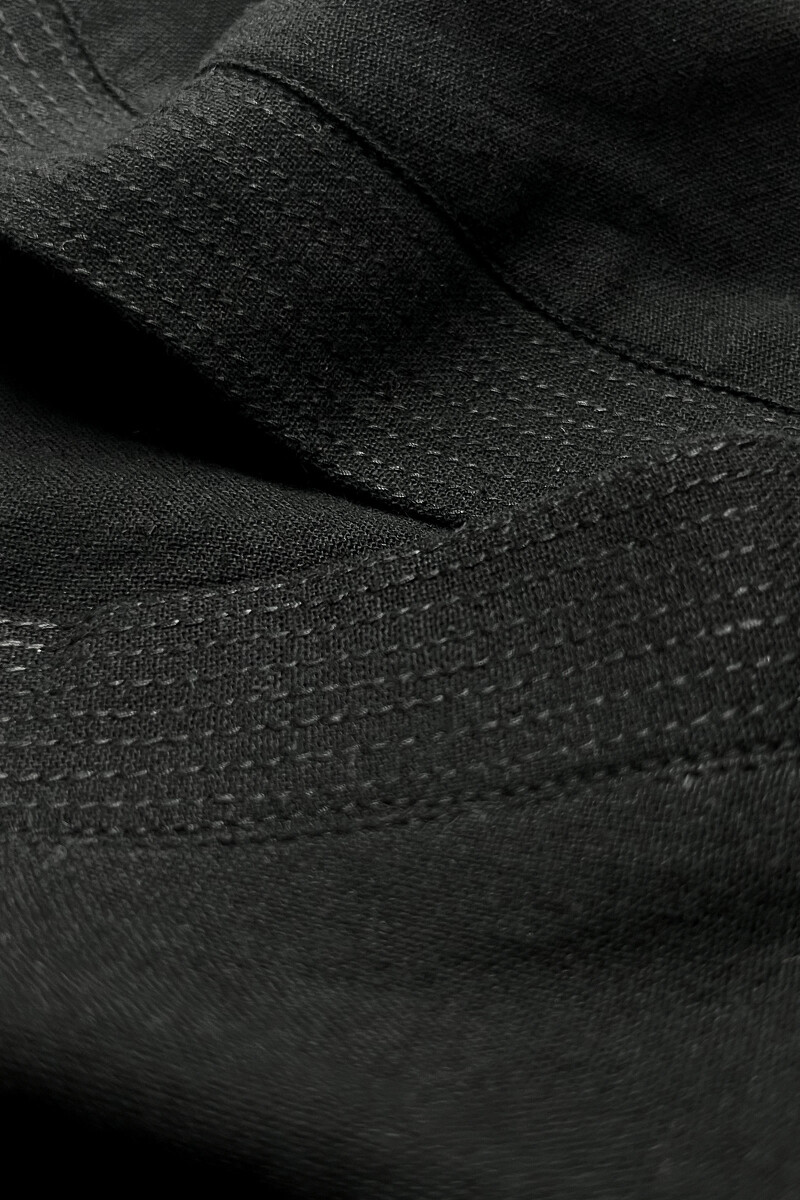 Black Handcrafted Straight Cotton Flax Kurta