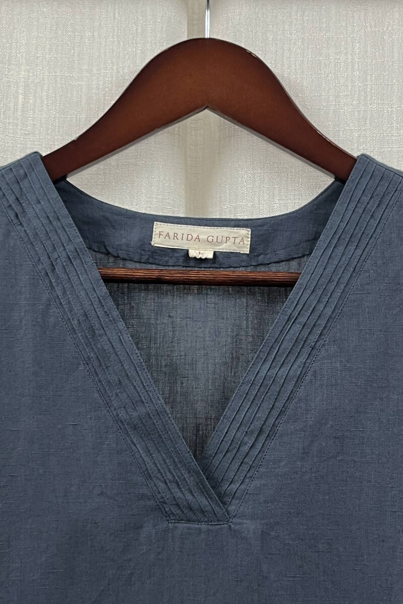 Blue Handcrafted Straight Cotton Linen Kurta