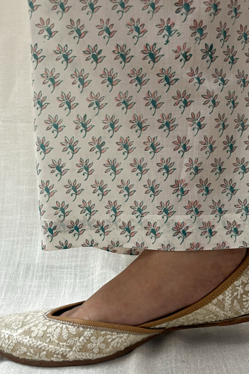 White Hand Block-Printed Cotton Mul Farsi