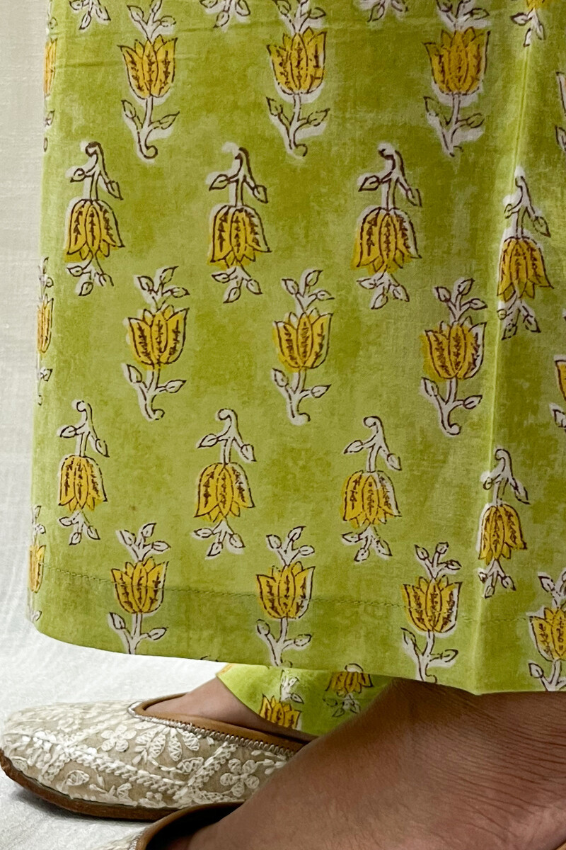 Green Hand Block-Printed Cotton Farsi