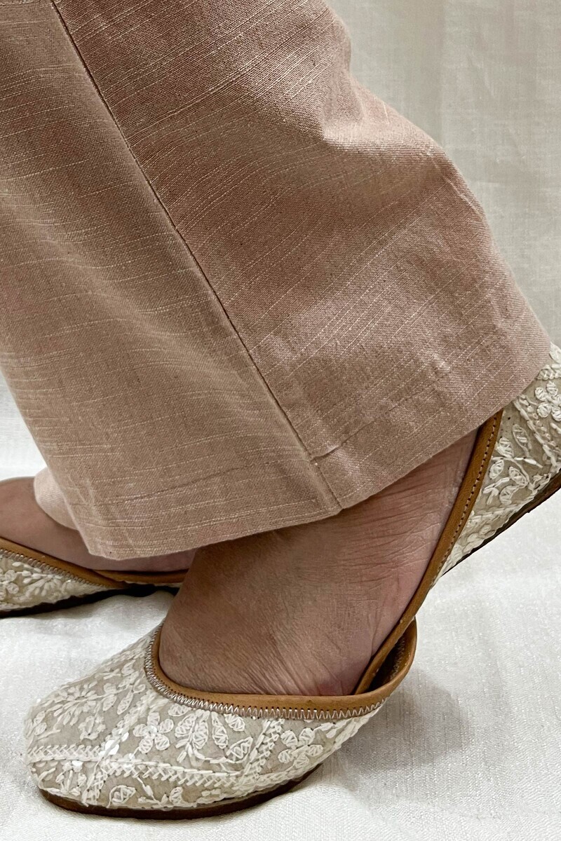 Beige Handcrafted Handloom Cotton Pants