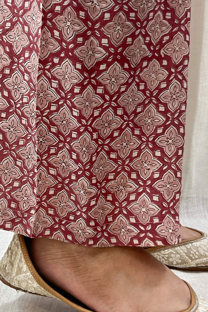 Pink Hand Block-Printed Modal Farsi