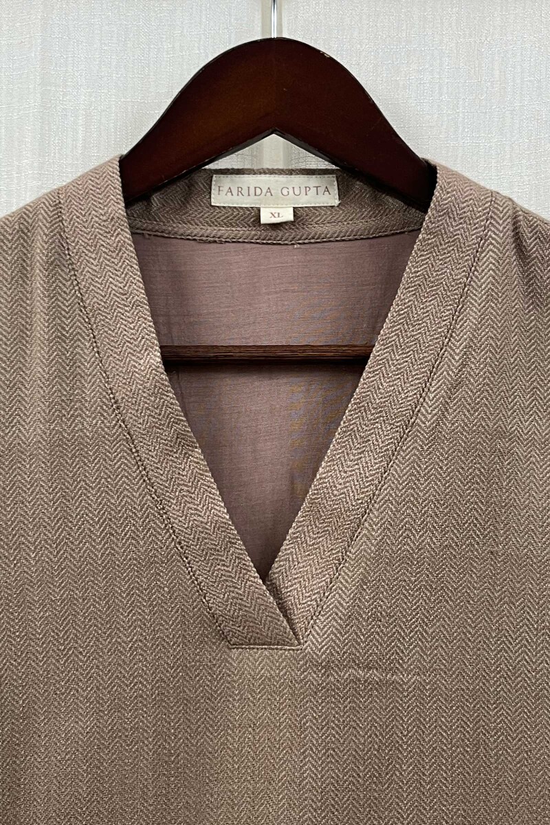 Peach Handcrafted Straight Faux Wool Kurta