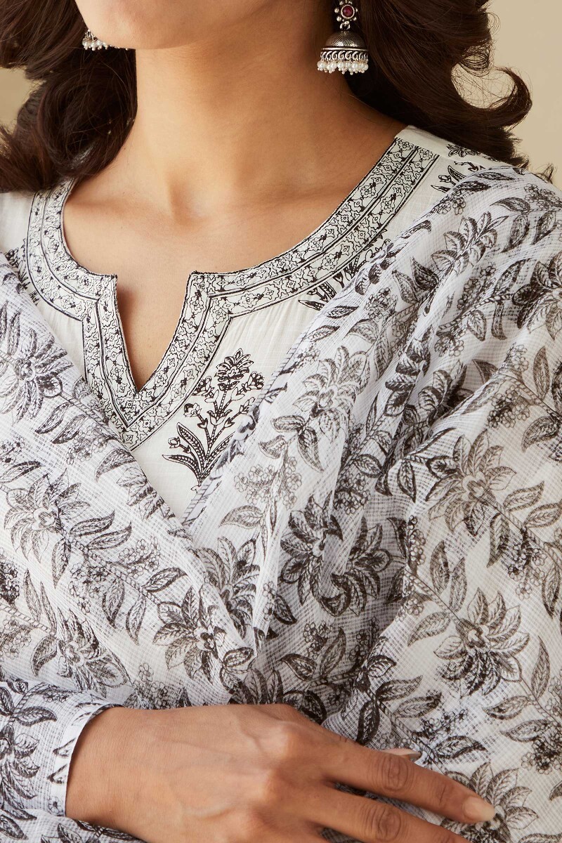 White Hand Printed Kota Dupatta