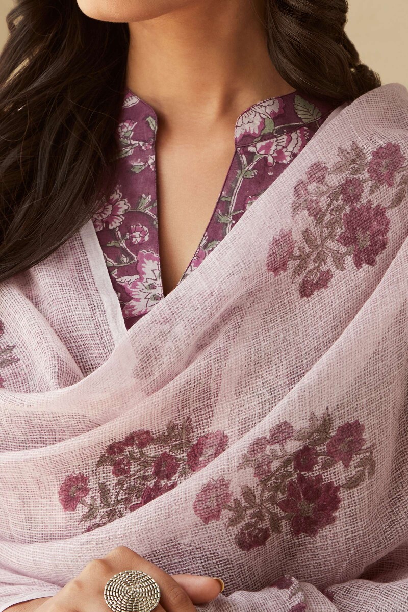 Purple Hand Block-Printed Kota Dupatta
