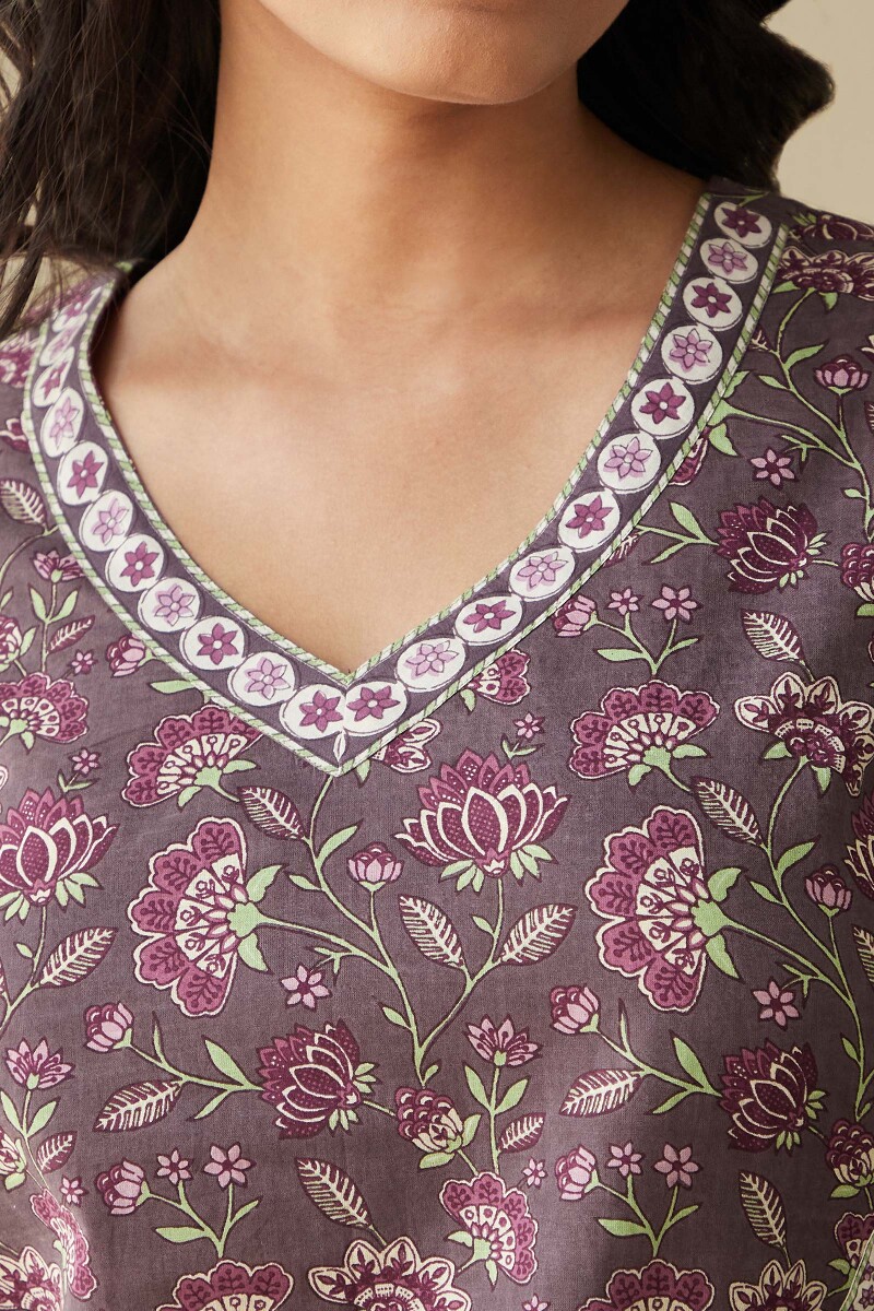 Purple Hand Printed Cotton Top