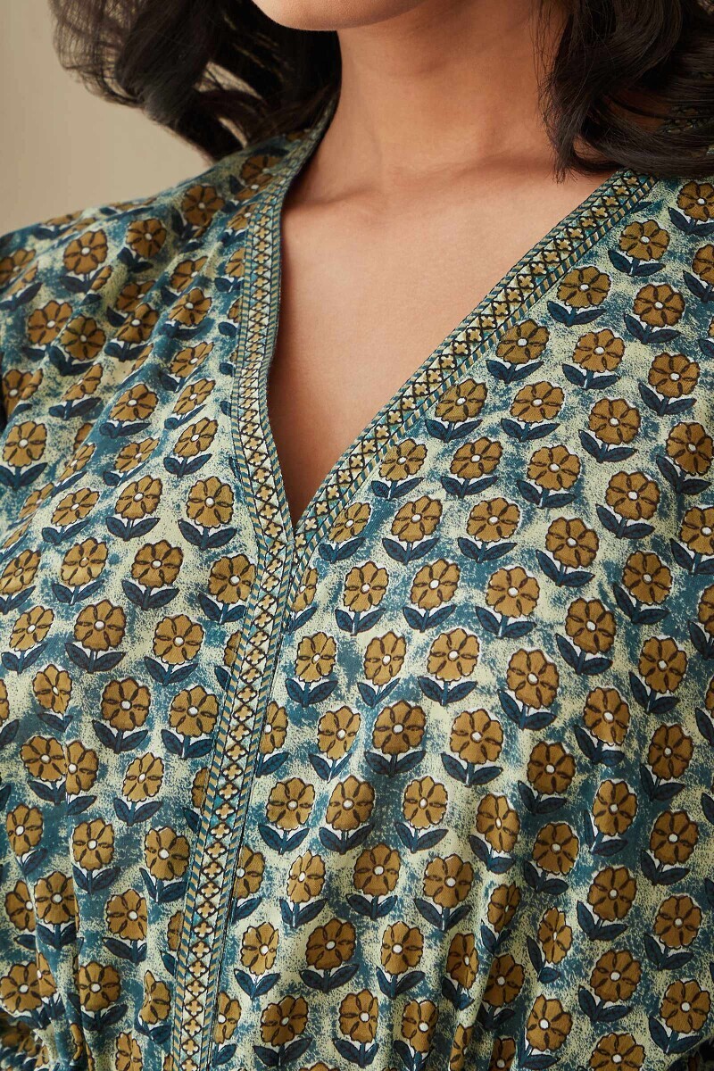 Bagru Hand Printed Cotton Mul Kaftan
