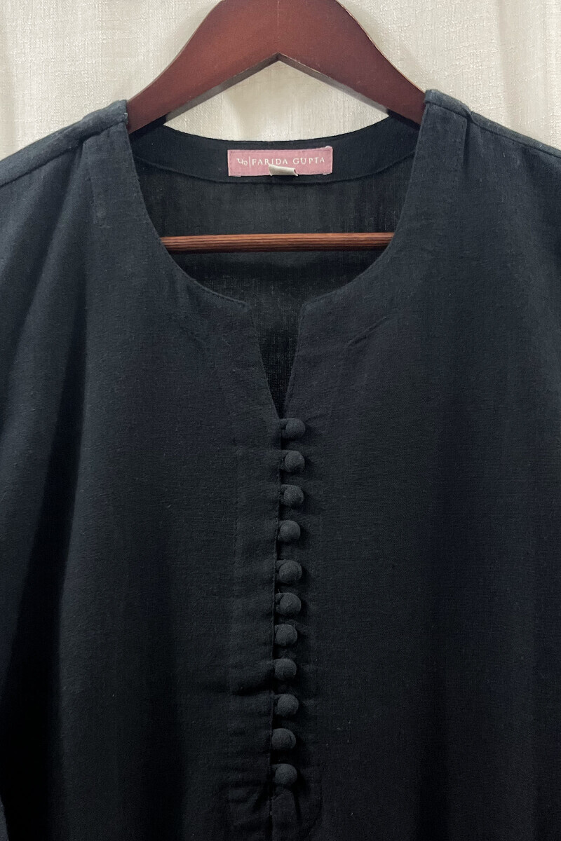 Black Handcrafted Straight Handloom Cotton Kurta