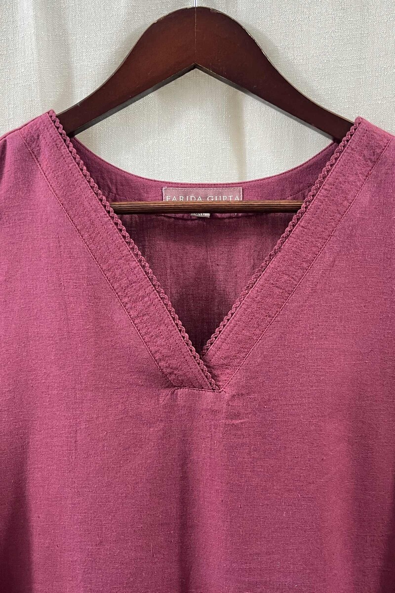 Pink Handcrafted Straight Handloom Cotton Kurta