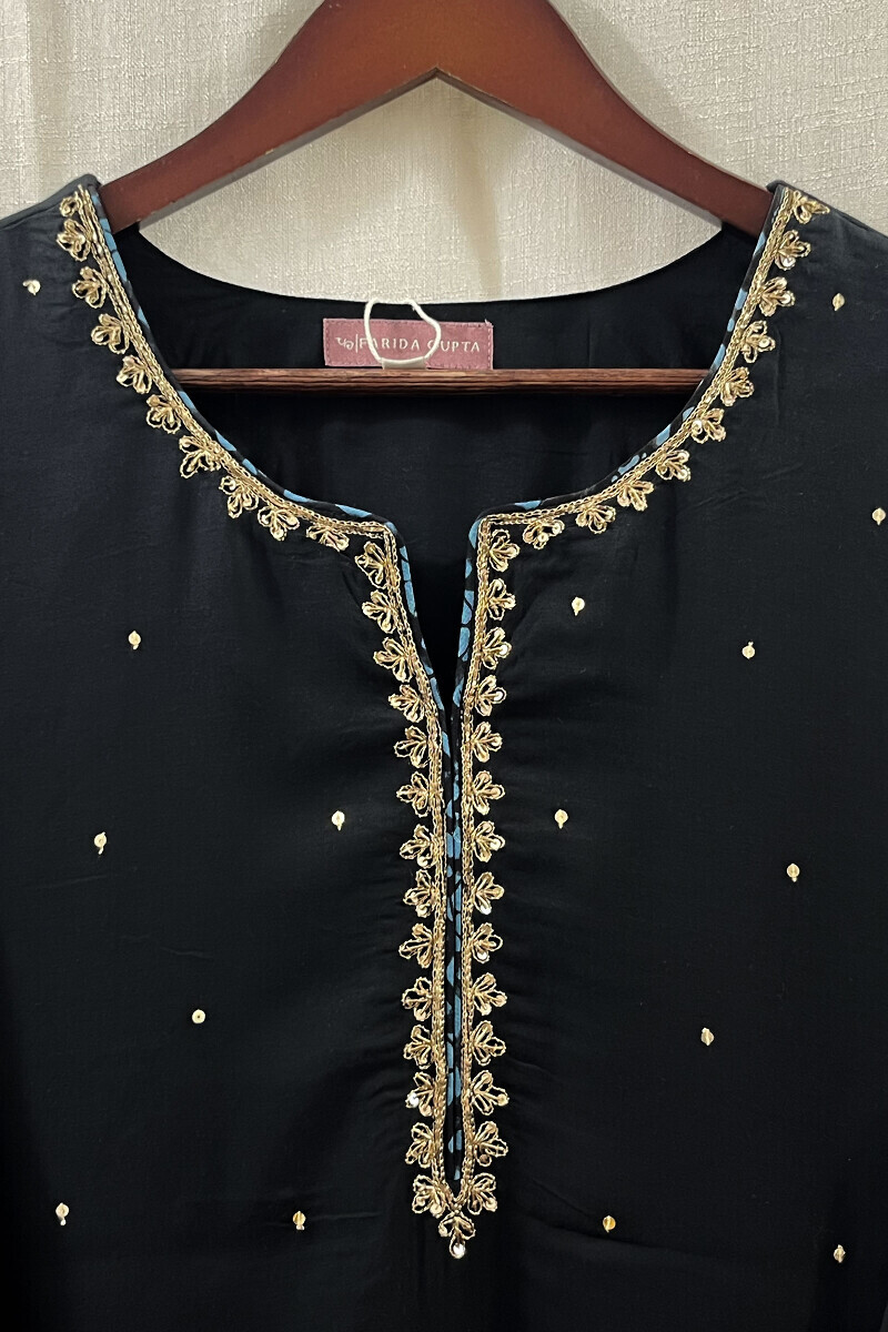 Black Handcrafted Straight Modal Kurta