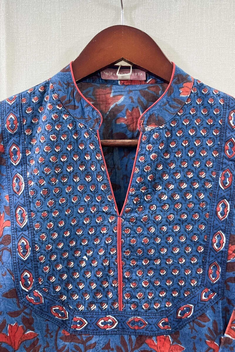 Indigo Hand Block-Printed Straight Cotton Kurta