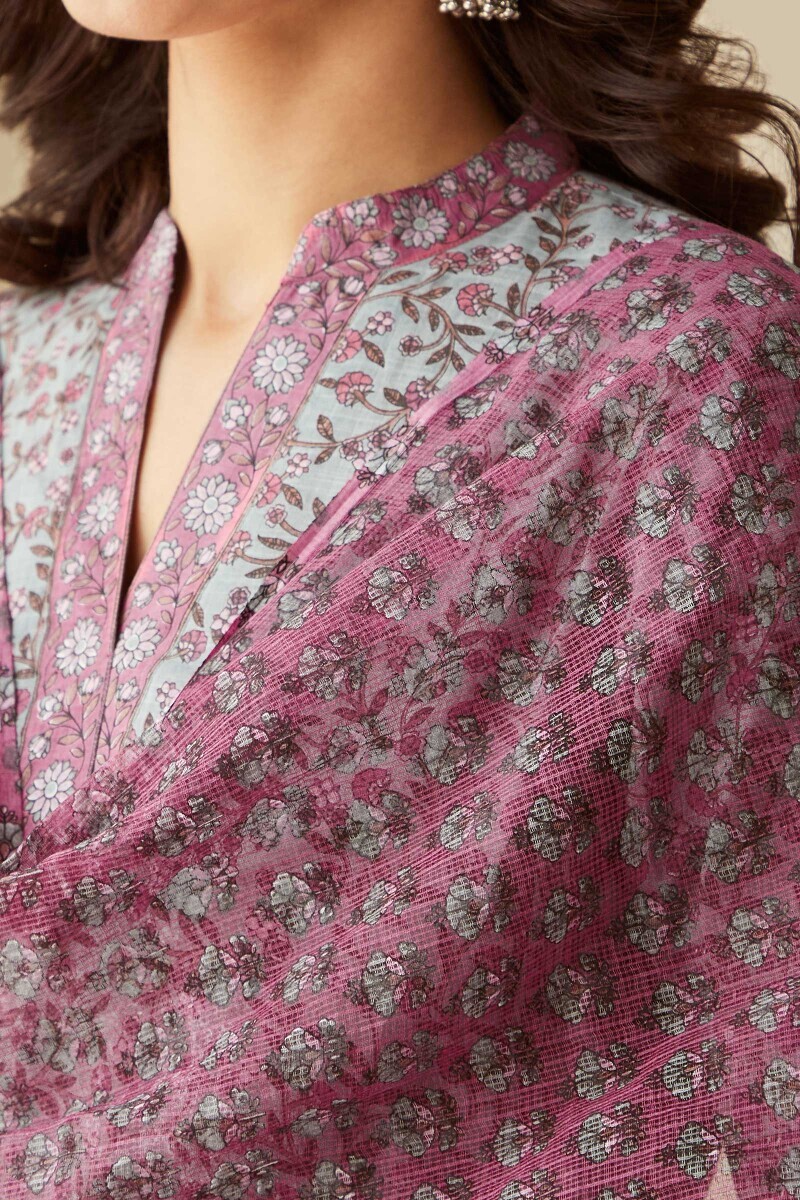 Pink Hand Printed Kota Dupatta