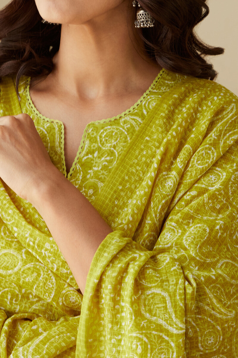 Green Hand Printed Kota Dupatta