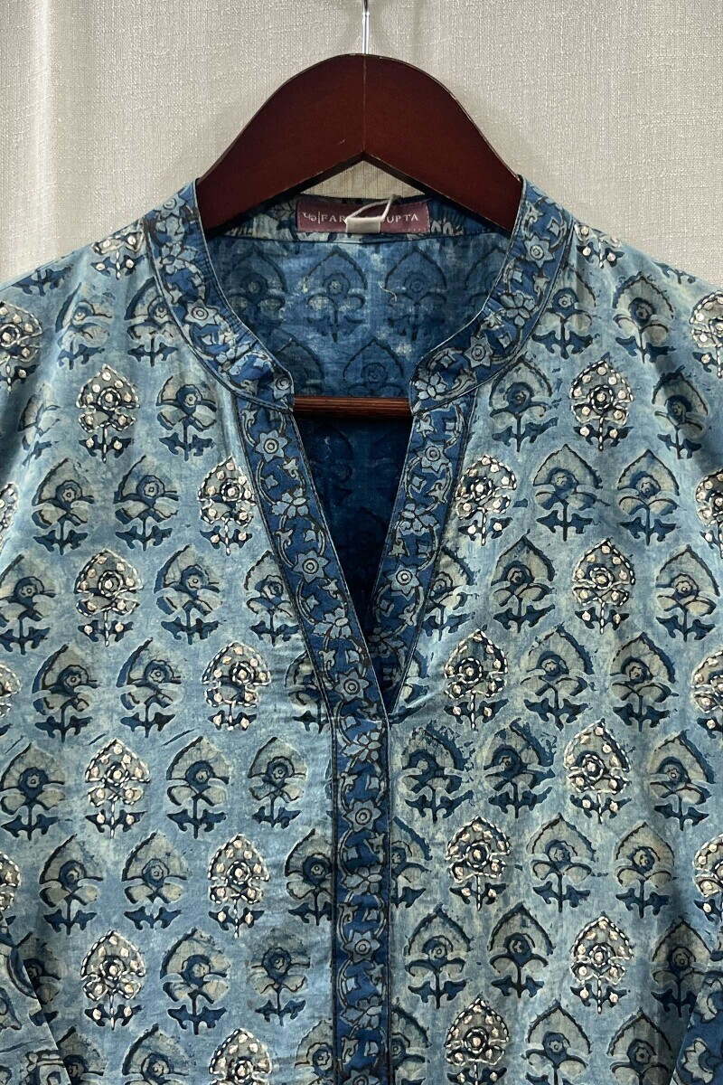 Akola Hand Block-Printed Anarkali Cotton Kurta