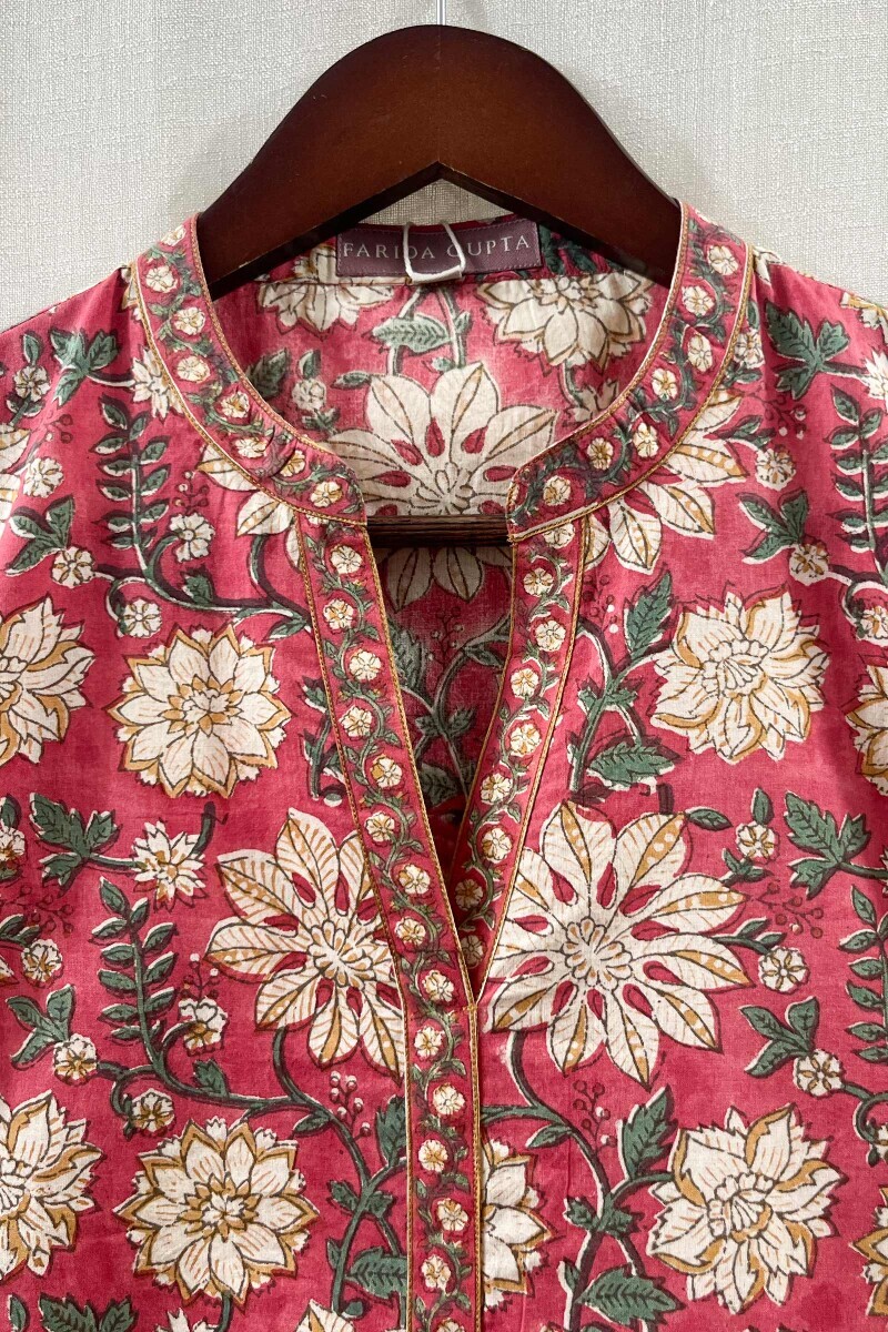 Pink Hand Block-Printed Cotton Top