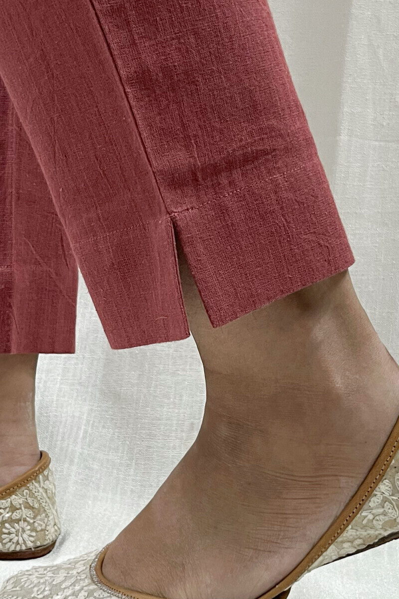 Turkish Rose Pink Handcrafted Cotton Flax Narrow Pants