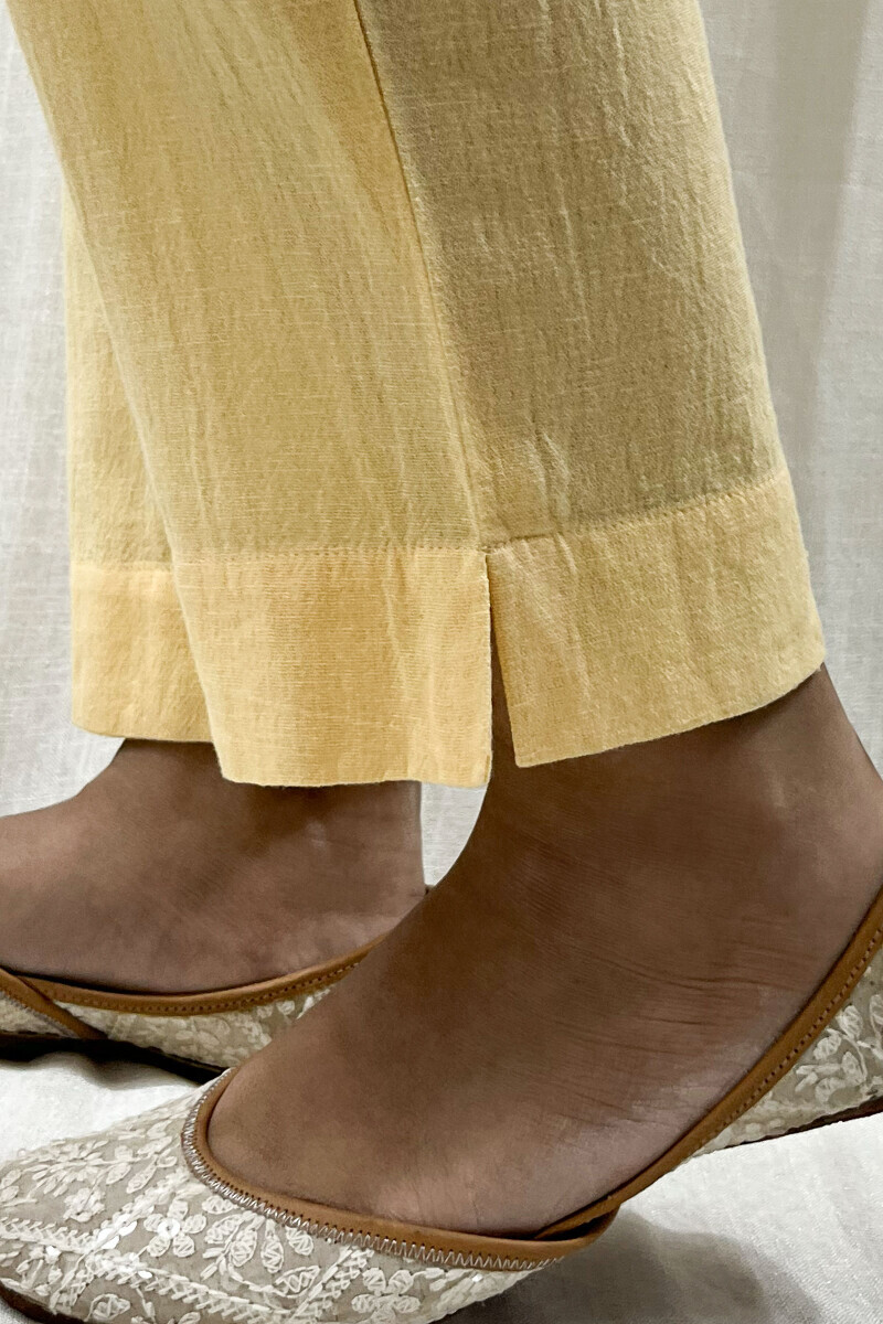 Yellow Handcrafted Cotton Flax Narrow Pants