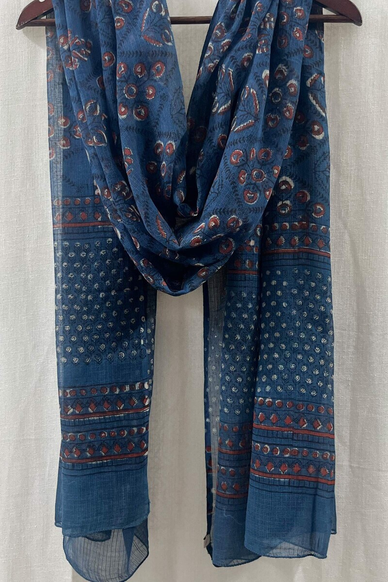 Blue Hand Block-Printed Kota Dupatta