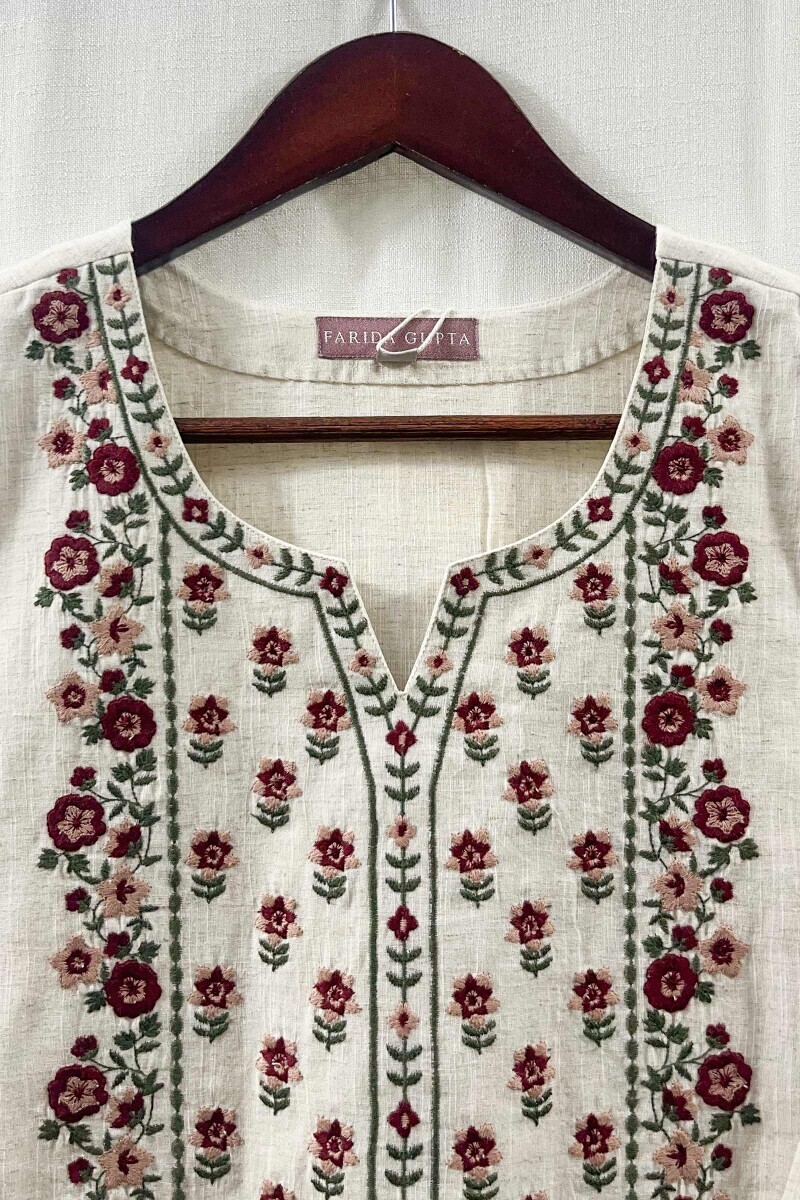 Beige Handcrafted Straight Cotton Slub Kurta
