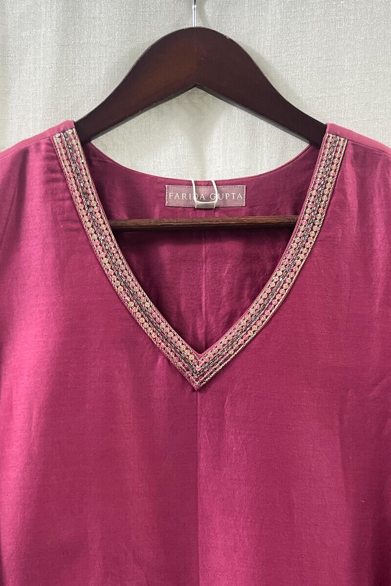 Pink Handcrafted Straight Chanderi Kurta