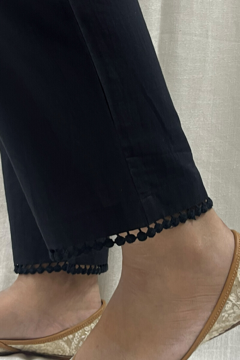 Black Handcrafted Cotton Narrow Pants